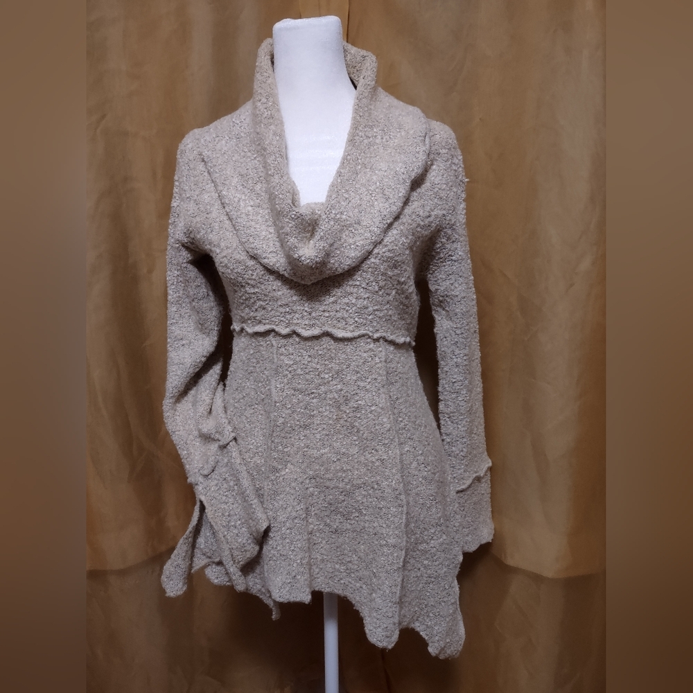Women's boho beige empire waist cowl-neck sweater